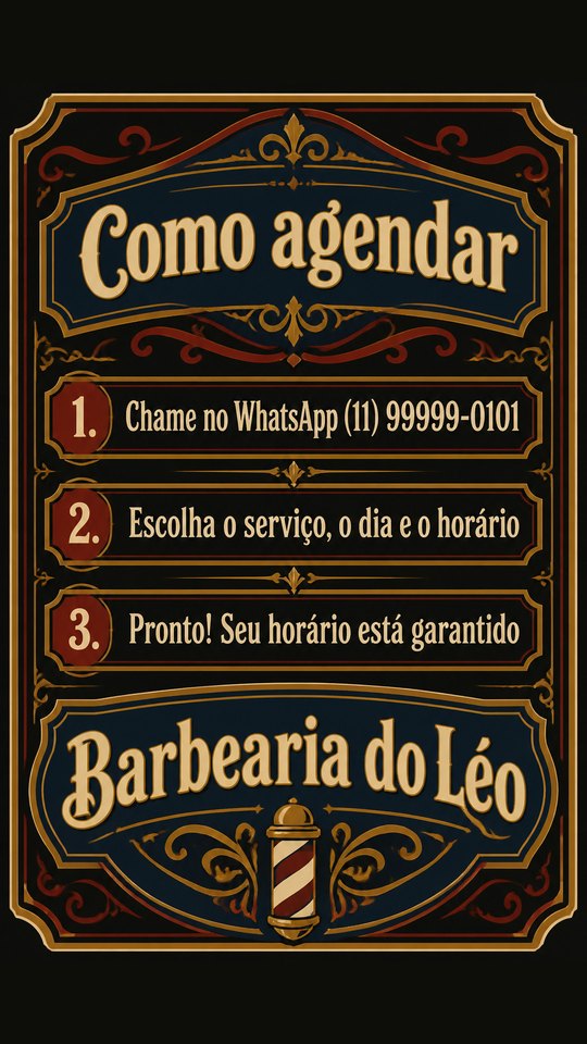 Story de como agendar do Barbearia do Léo, barbearia de exemplo, estilo Barbearia Clássica