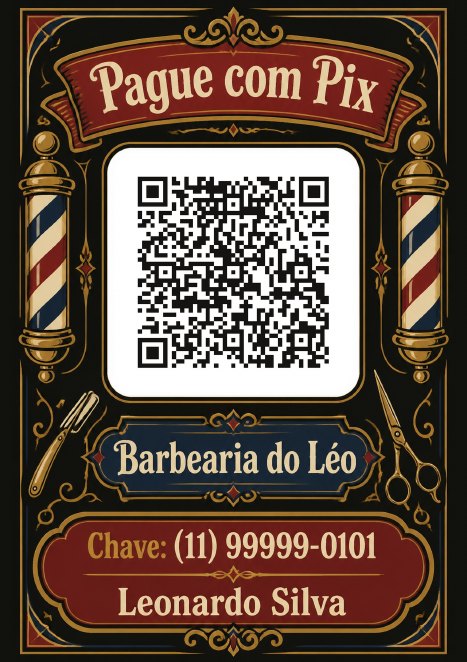 Placa Pix com QR code do Barbearia do Léo, barbearia de exemplo, estilo Barbearia Clássica