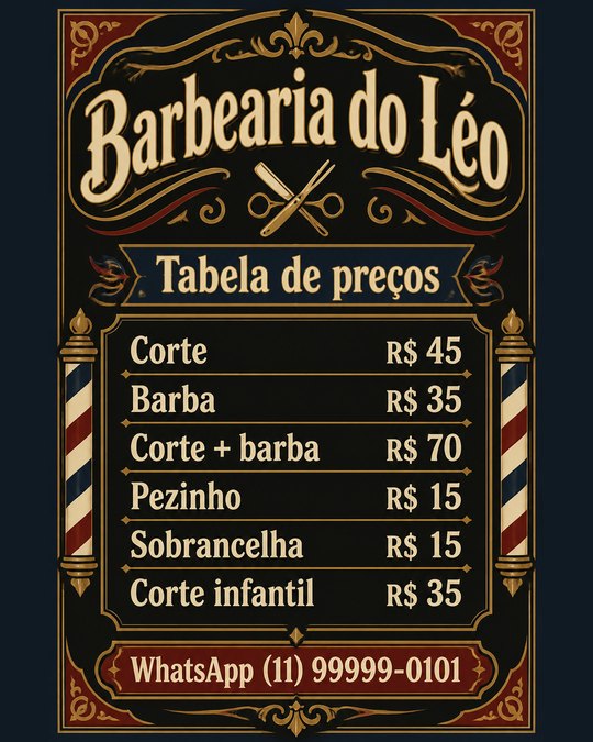 Tabela de preços do Barbearia do Léo, gerada pelo kit