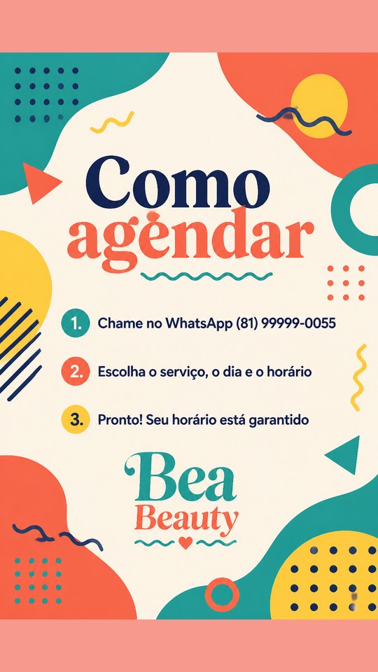 Story de como agendar do Bea Beauty, studio de exemplo, estilo Moderno Colorido