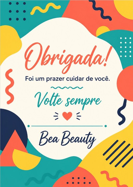 Cartão de agradecimento do Bea Beauty, studio de exemplo gerado pelo kit