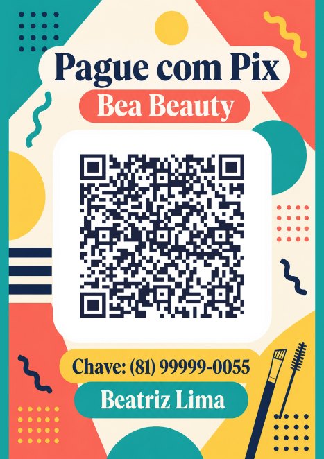 Placa Pix com QR code do Bea Beauty, studio de exemplo, estilo Moderno Colorido