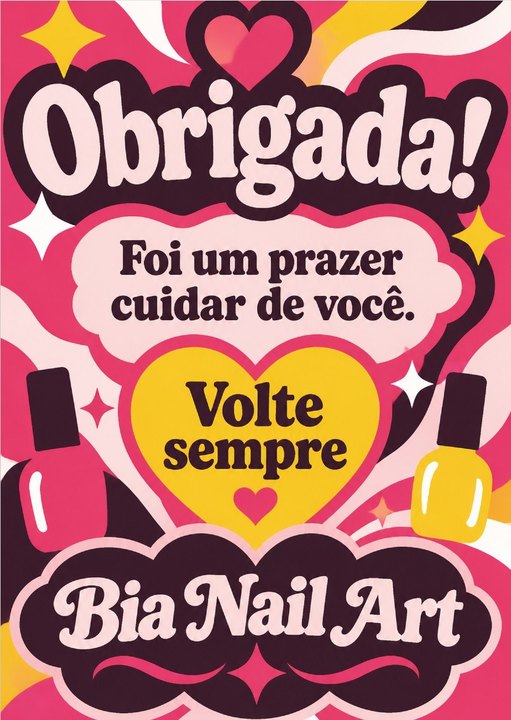 Cartão de agradecimento da Bia Nail Art, studio de exemplo gerado pelo kit