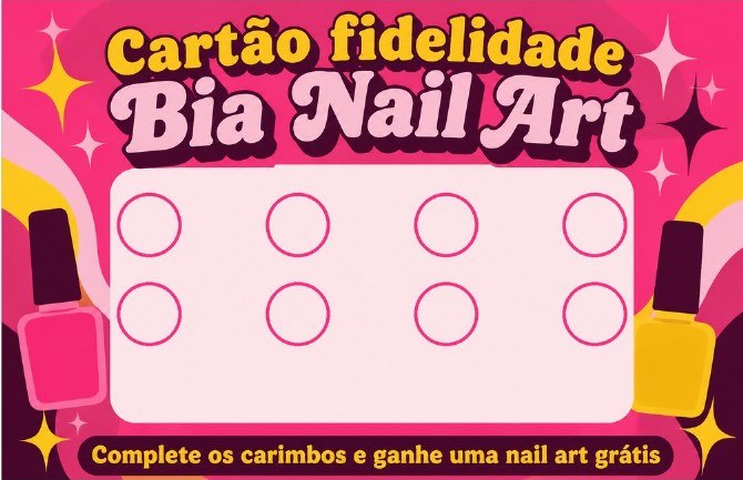 Cartão fidelidade da Bia Nail Art, studio de exemplo