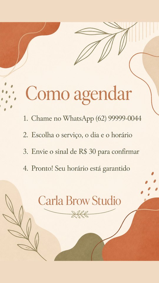 Story de como agendar do Carla Brow Studio, studio de exemplo, estilo Boho Terroso