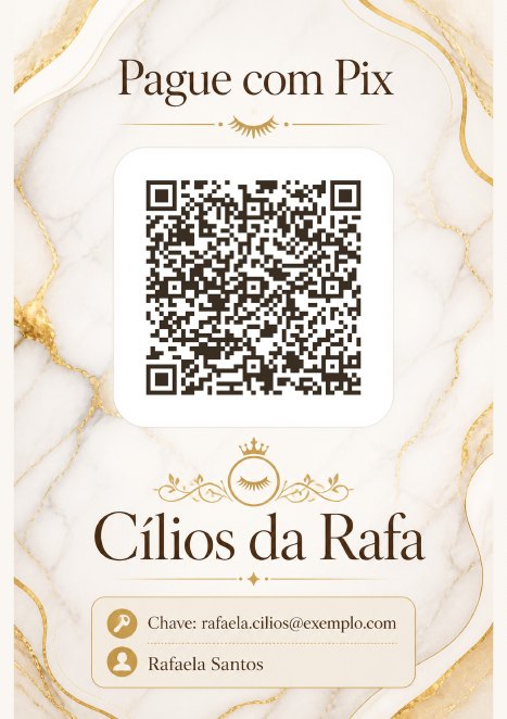 Placa Pix com QR code do Cílios da Rafa, studio de exemplo, estilo Luxo Dourado