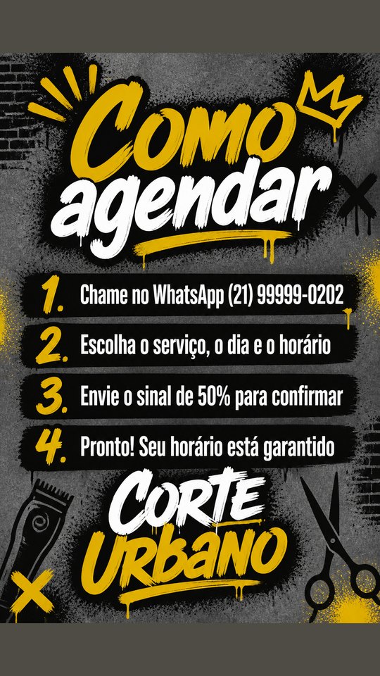 Story de como agendar do Corte Urbano, barbearia de exemplo, estilo Barbearia Urbana