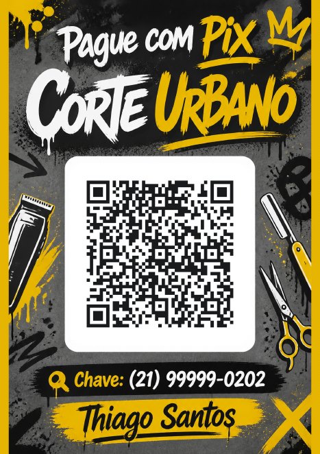 Placa Pix com QR code do Corte Urbano, barbearia de exemplo, estilo Barbearia Urbana