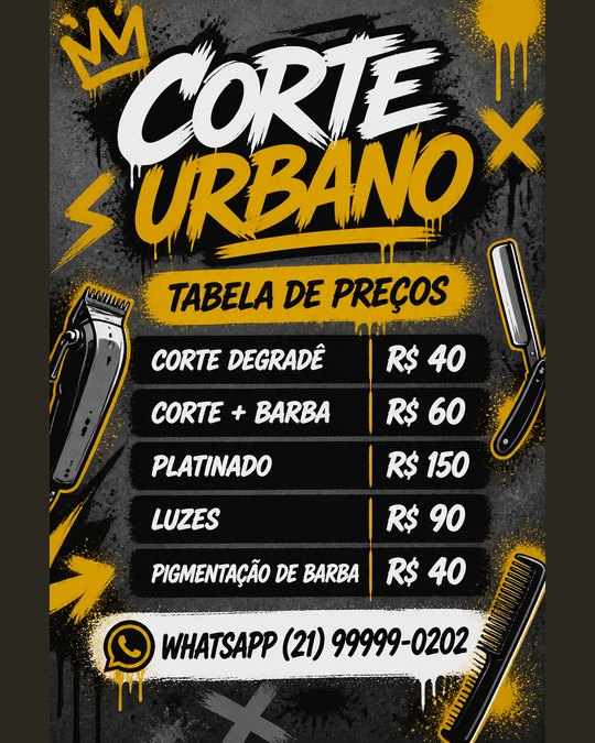 Tabela de preços do Corte Urbano, gerada pelo kit