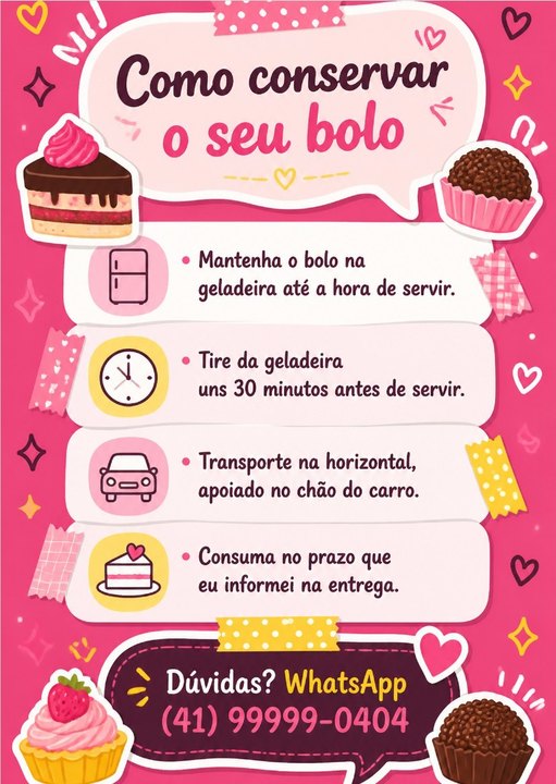 Cartão de cuidados da Doces da Mari, confeitaria de exemplo