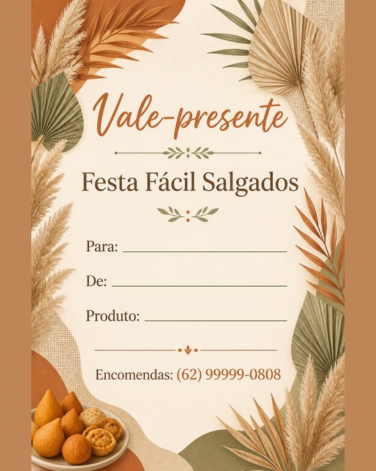 Vale-presente da Festa Fácil Salgados, negócio de exemplo