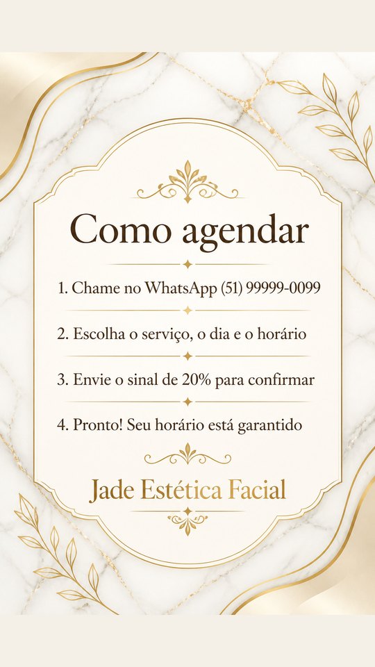 Story de como agendar do Jade Estética Facial, studio de exemplo, estilo Luxo Dourado
