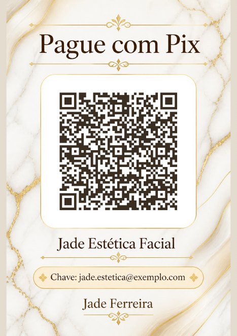 Placa Pix com QR code do Jade Estética Facial, studio de exemplo, estilo Luxo Dourado