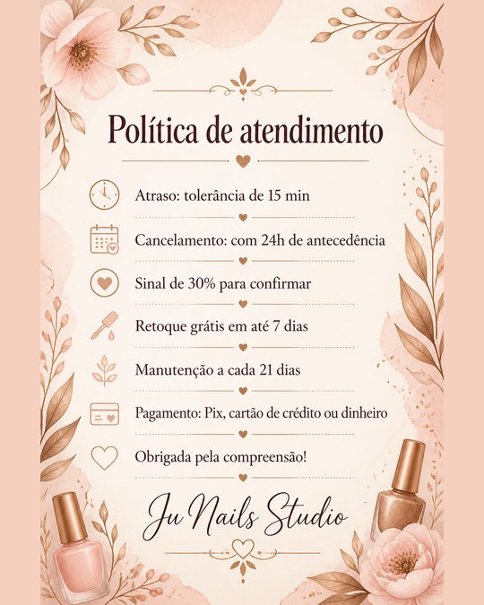 Post com a política de atendimento do Ju Nails Studio, studio de exemplo
