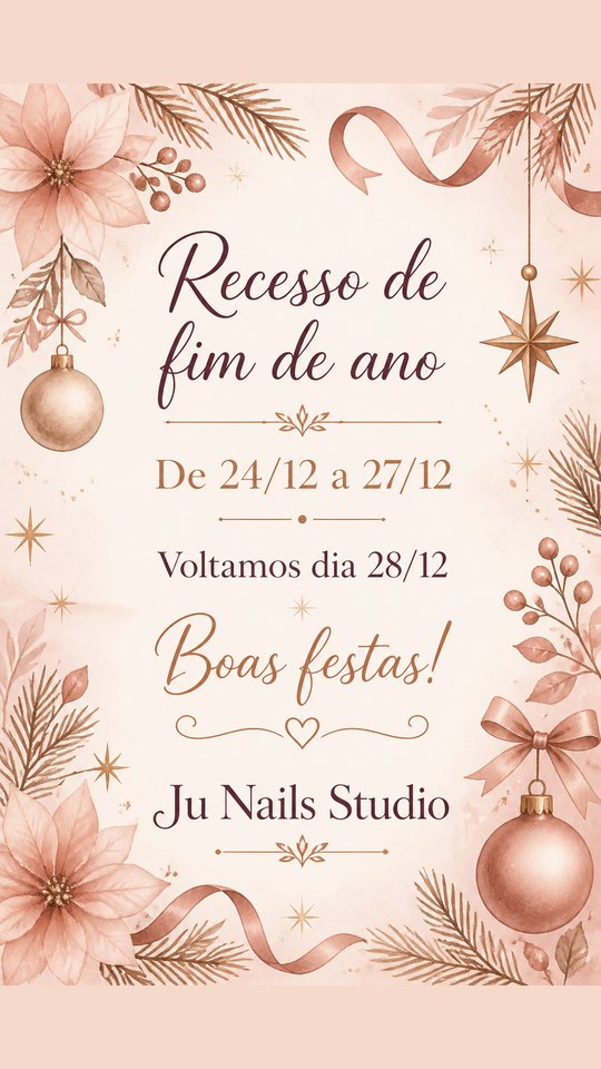 Story de recesso com a data de volta, do Ju Nails Studio, studio de exemplo