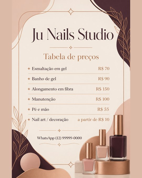 Tabela de preços do Ju Nails Studio, gerada pelo kit