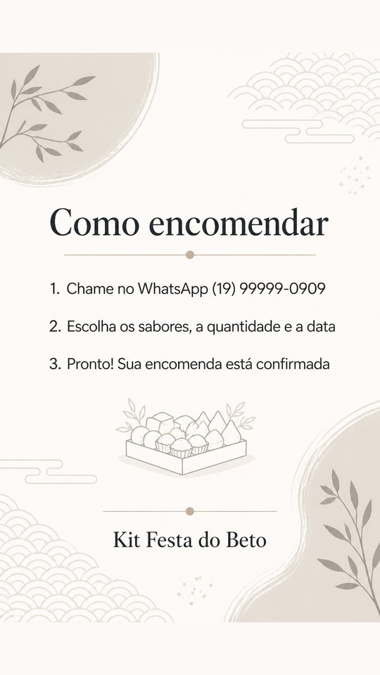 Story de como agendar do Kit Festa do Beto, negócio de exemplo, estilo Minimal Clean