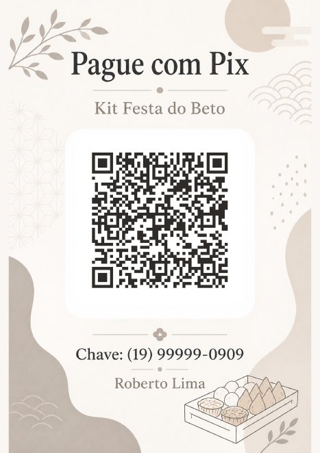 Placa Pix com QR code do Kit Festa do Beto, negócio de exemplo, estilo Minimal Clean