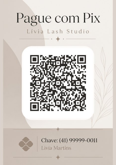 Placa Pix com QR code do Lívia Lash Studio, studio de exemplo, estilo Minimal Clean