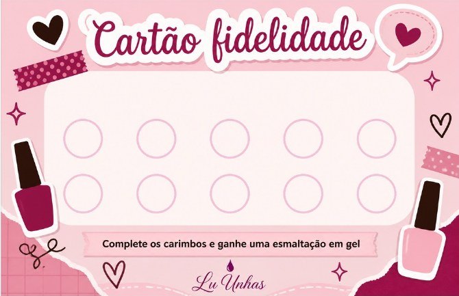 Cartão fidelidade em outro estilo, da Lu Unhas, studio de exemplo