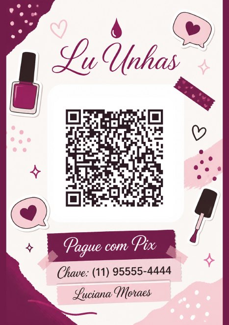 Placa Pague com Pix da Lu Unhas, studio de exemplo