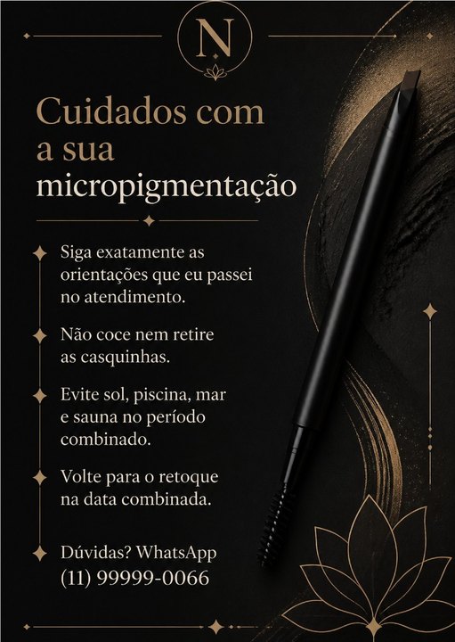 Cuidados depois do atendimento da Nina Micropigmentação, studio de exemplo gerado pelo kit