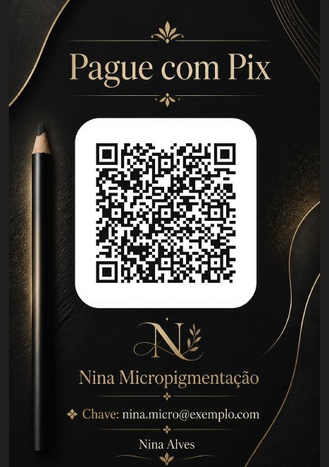 Placa Pix com QR code do Nina Micropigmentação, studio de exemplo, estilo Black Premium