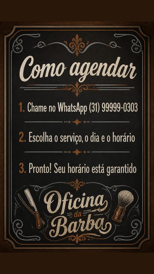 Story de como agendar do Oficina da Barba, barbearia de exemplo, estilo Barbearia Industrial