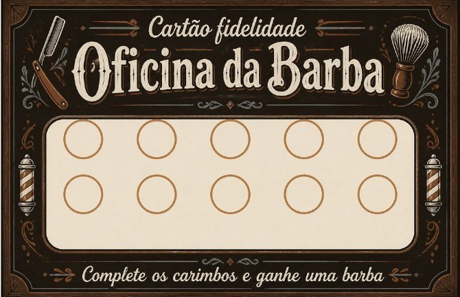 Cartão fidelidade da Oficina da Barba, barbearia de exemplo
