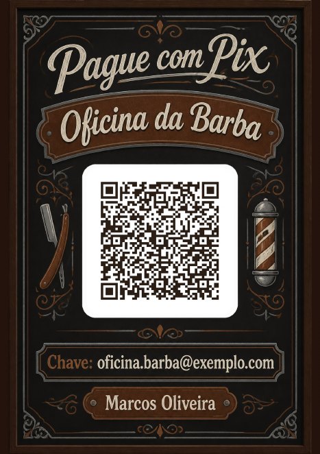 Placa Pix com QR code do Oficina da Barba, barbearia de exemplo, estilo Barbearia Industrial