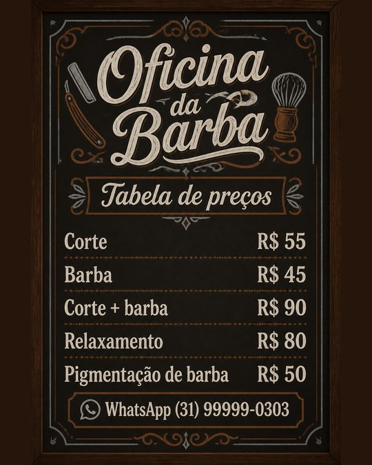 Tabela de preços do Oficina da Barba, gerada pelo kit