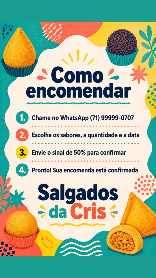 Story de como agendar do Salgados da Cris, negócio de exemplo, estilo Moderno Colorido