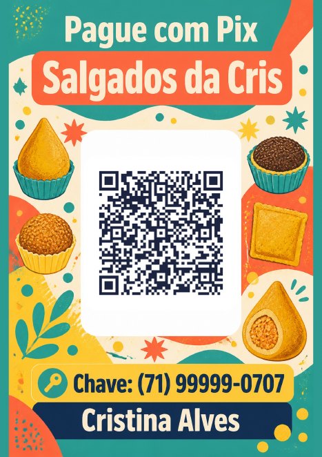 Placa Pix com QR code do Salgados da Cris, negócio de exemplo, estilo Moderno Colorido