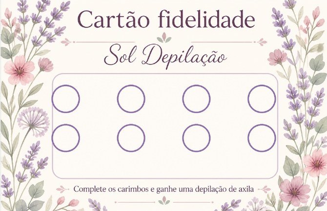Cartão fidelidade da Sol Depilação, studio de exemplo gerado pelo kit