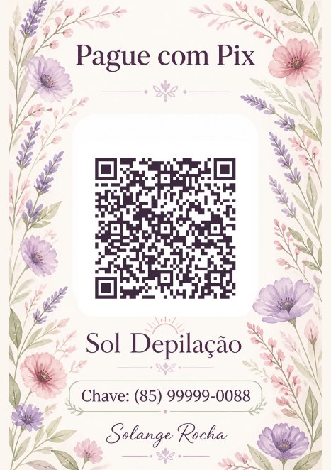 Placa Pix com QR code do Sol Depilação, studio de exemplo, estilo Floral Delicado