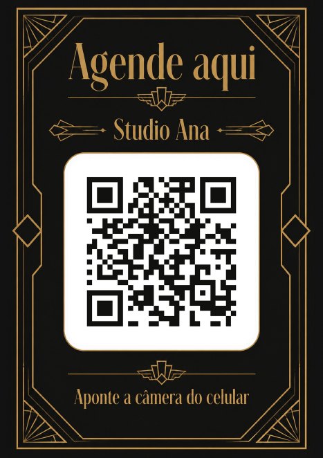 Placa Agende aqui do Studio Ana, studio de exemplo