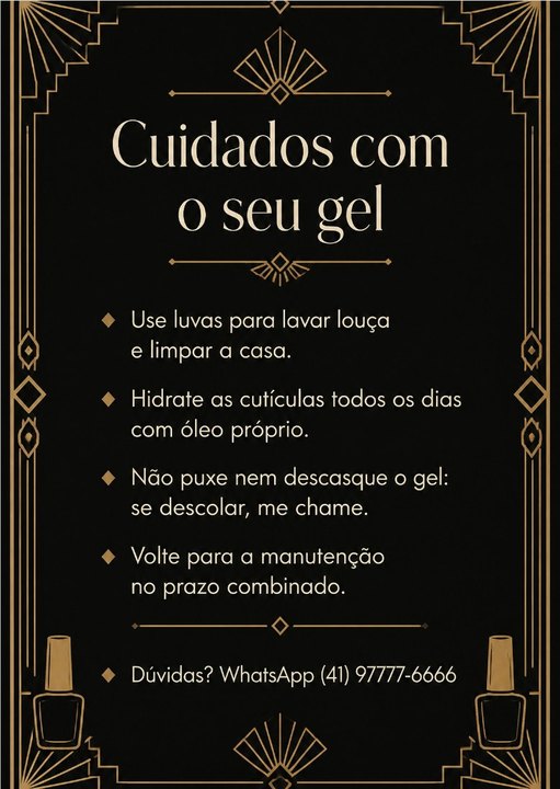 Cartão de cuidados do Studio Ana, studio de exemplo