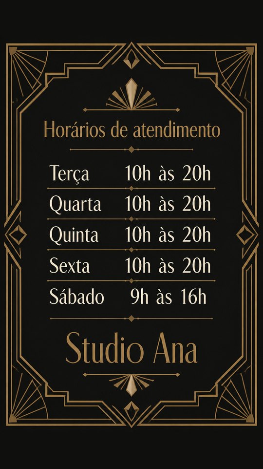 Post de horários do Studio Ana, studio de exemplo gerado pelo kit