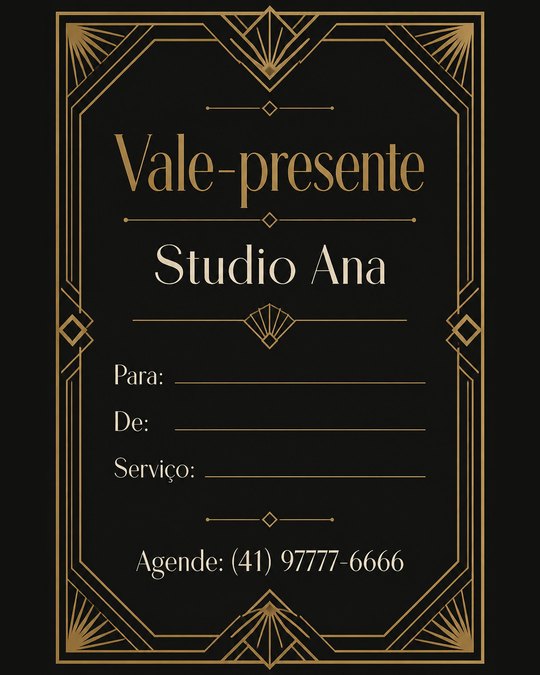Vale-presente do Studio Ana, studio de exemplo gerado pelo kit